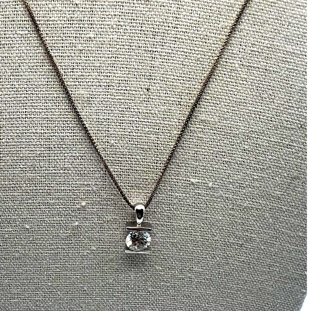 Italian 925 Sterling Necklace With Sterling Cubic Zirconia Solitaire Pendant. - Picture 3 of 10